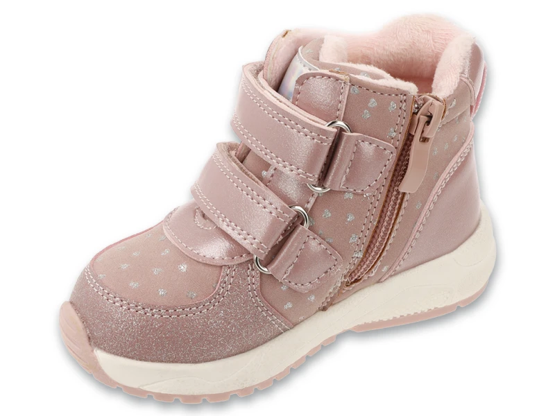 Dziewczece-buty-jesienne-za-kostke-Befado-ICE-HEART-w-kolorze-rozowym--widok-z-boku-na-zamek-i-dwa-rzepy.jpg