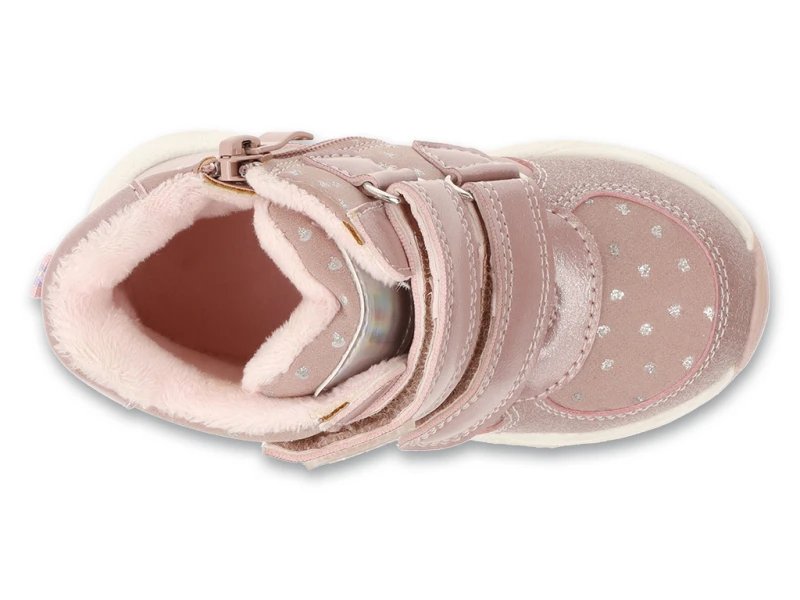 Rozowe-buty-jesienne-dziewczece-za-kostke-ICE-HEART-Befado--widok-z-gory-na-dwa-rzepy-i-miekkie-wnetrze.jpg