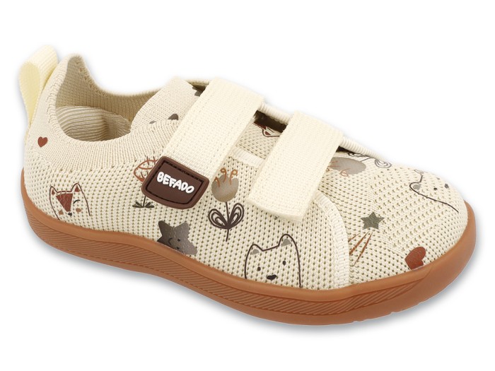 Kremowe-buty-dzieciece-Barefoot-Sport-Befado-z-dwoma-rzepami-i-motywem-zwierzatek--widok-z-przodu.jpg