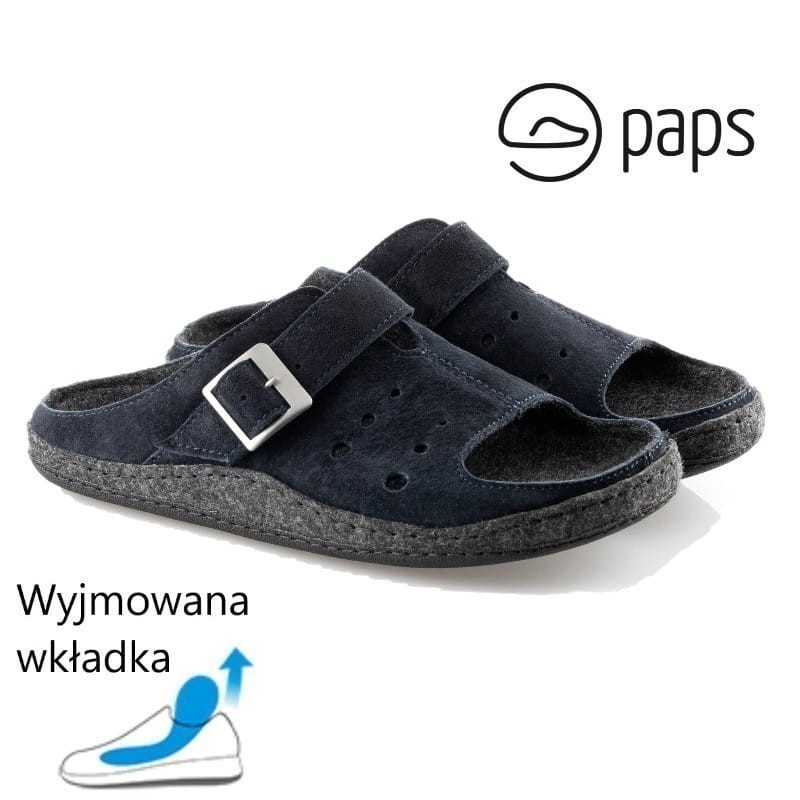 Paps obuwie do wkładek ortopedycznych np. Vasyli kapcie damskie obuwie domowe granat