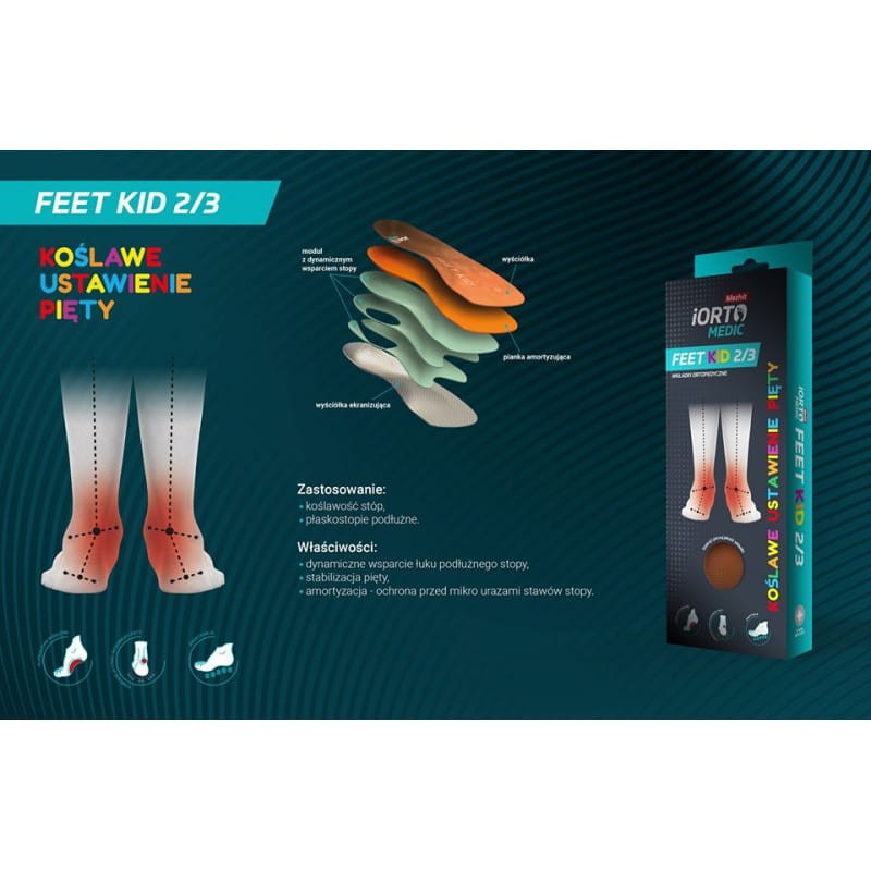 Dziecięce półwkładki ortopedyczne FEET KID 2/3 IO52 Mazbit koślawość lub szpotawość stóp iORTO Medic