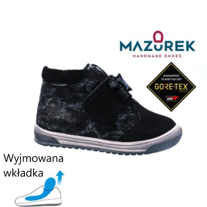 Mazurek 1341 M skórzane buty dziecięce półbuty na rzepy dla dziewczynki z membraną