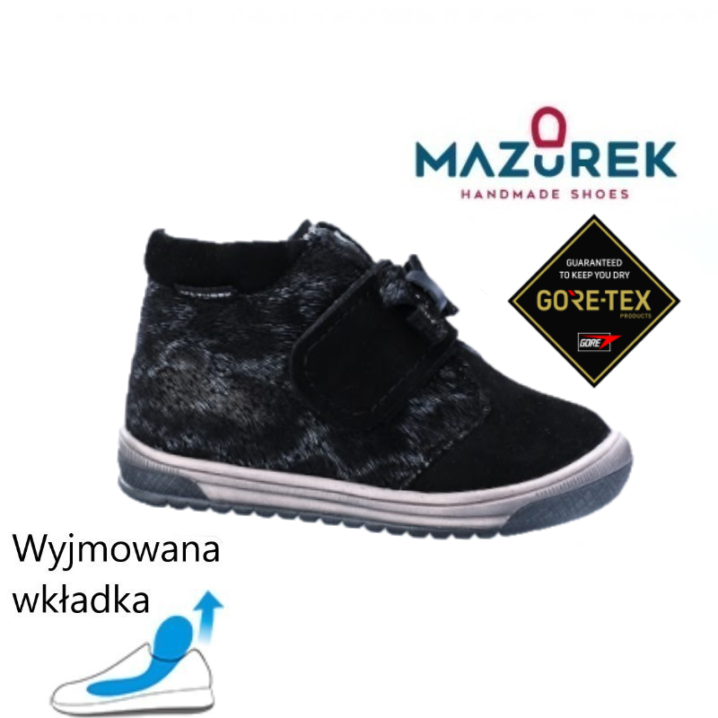 Mazurek 1341 M skórzane buty dziecięce półbuty na rzepy dla dziewczynki z membraną