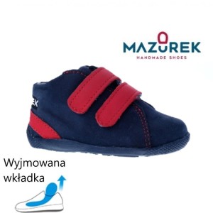 Mazurek 264 skórzane pierwsze buciki dziecięce półbuty chłopięce na rzepy