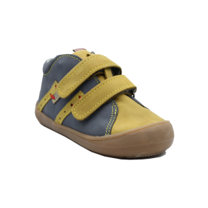 Mazurek 1264 skórzane buciki dziecięce półbuty chłopięce na rzepy 1264 szary c.żółty