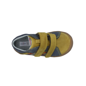 Mazurek 1264 skórzane buciki dziecięce półbuty chłopięce na rzepy 1264 szary c.żółty