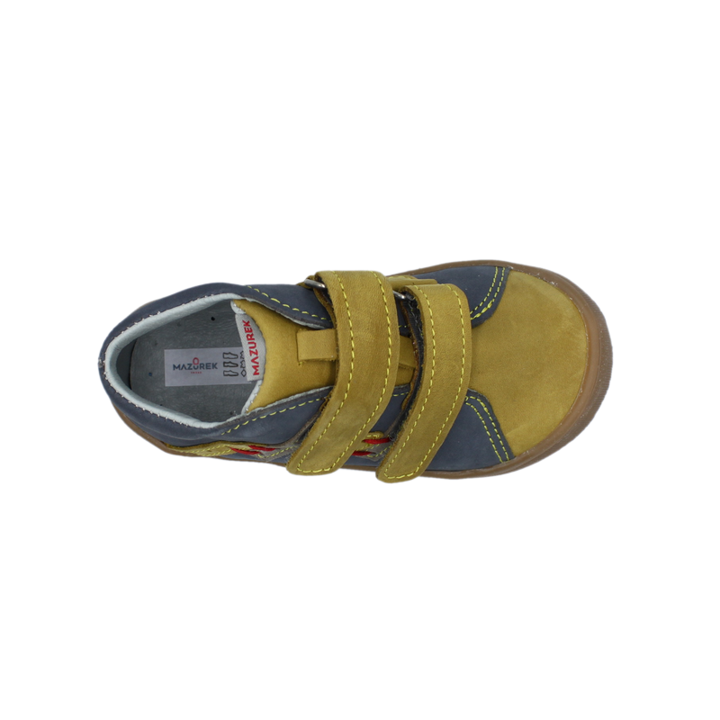 Mazurek 1264 skórzane buciki dziecięce półbuty chłopięce na rzepy 1264 szary c.żółty