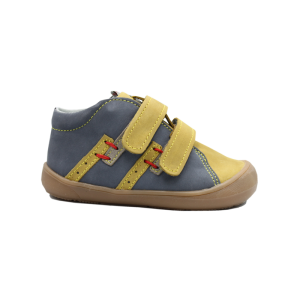 Mazurek 1264 skórzane buciki dziecięce półbuty chłopięce na rzepy 1264 szary c.żółty