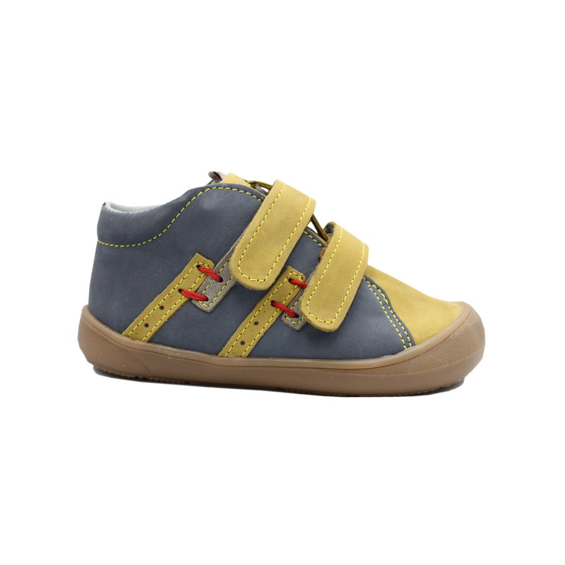 Mazurek 1264 skórzane buciki dziecięce półbuty chłopięce na rzepy 1264 szary c.żółty