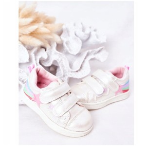 Buty dziecięce dla dziewczynki półbuty na rzepy 3904 perłowe