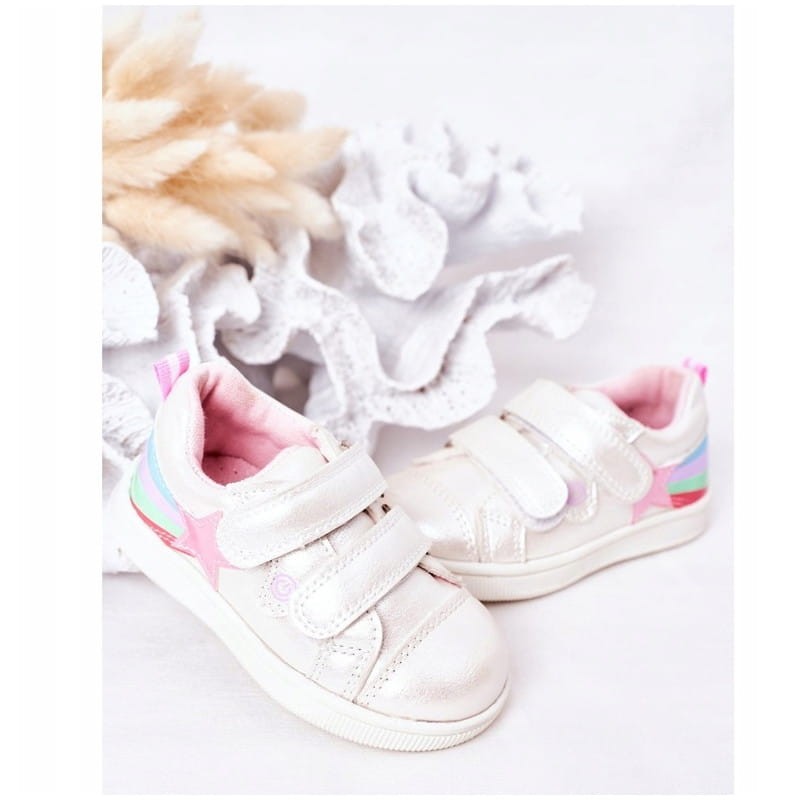 Buty dziecięce dla dziewczynki półbuty na rzepy 3904 perłowe