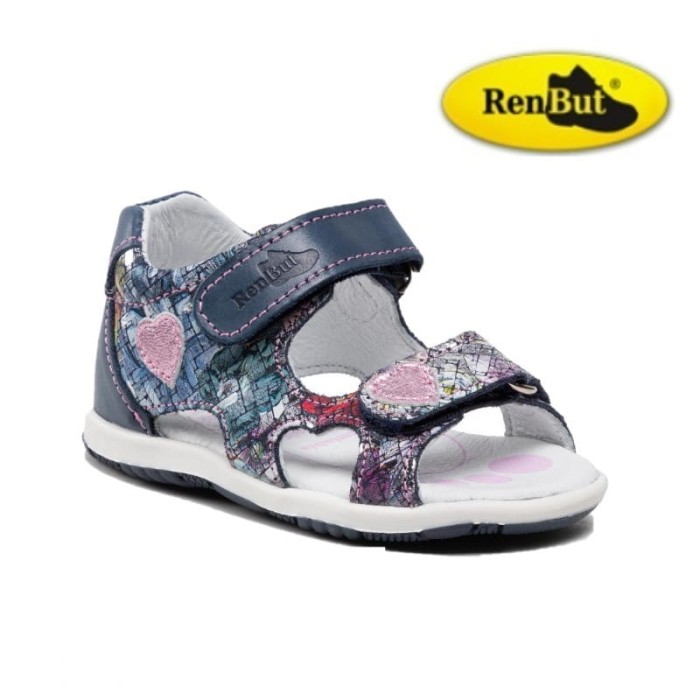RenBut skórzane sandały dziecięce na rzepy 11-1448 0977 JEANS KWIATY