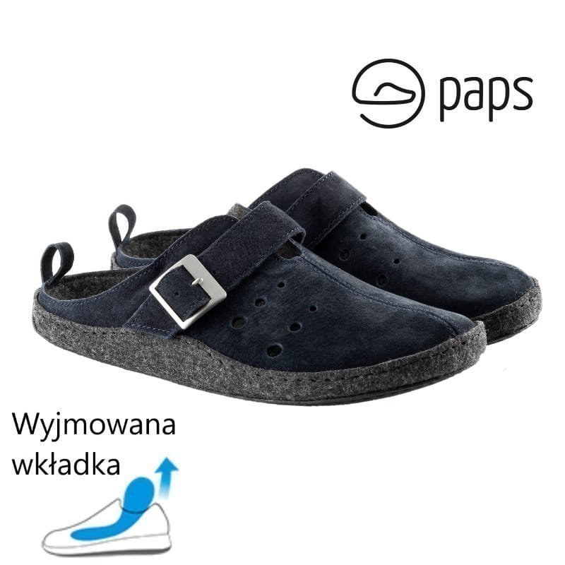 Paps męskie obuwie domowe ME 1051-837 granat  buty do wkładek ortopedycznych np. Vasyli