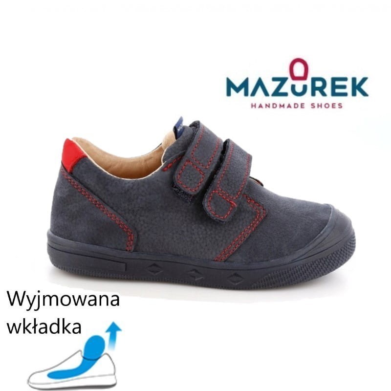 Mazurek 1361 skórzane buty dziecięce półbuty chłopięce na rzepy
