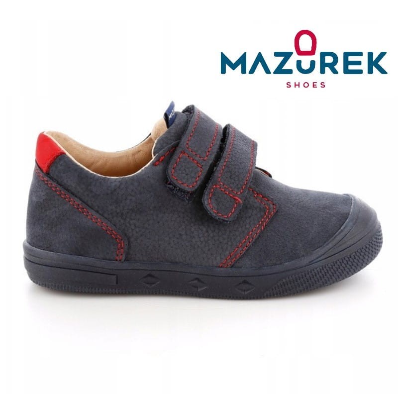Mazurek 1361 skórzane buty dziecięce półbuty chłopięce na rzepy