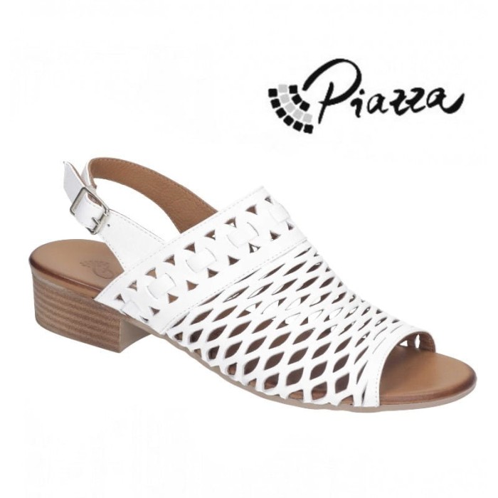 Piazza 910055 skórzane sandały damskie ażurowe BIAŁE