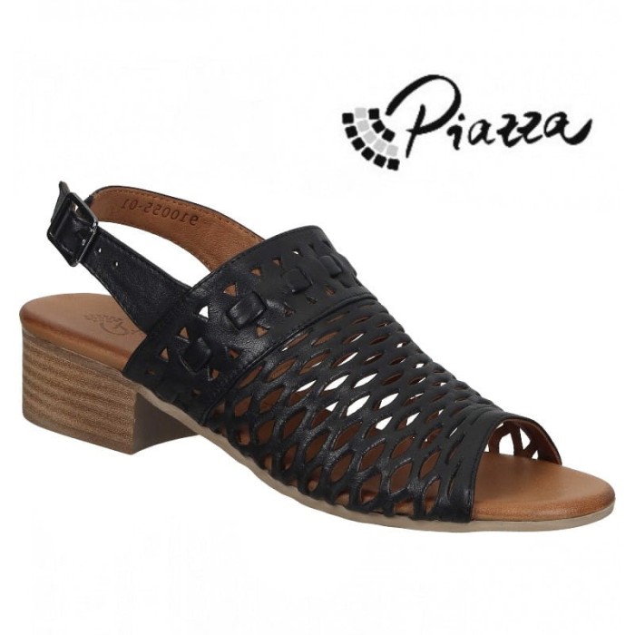 Piazza 911011 skórzane sandały damskie ażurowe CZARNE