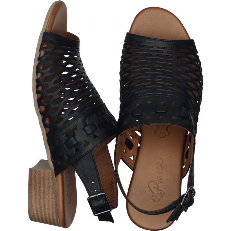 Piazza 911011 skórzane sandały damskie ażurowe CZARNE