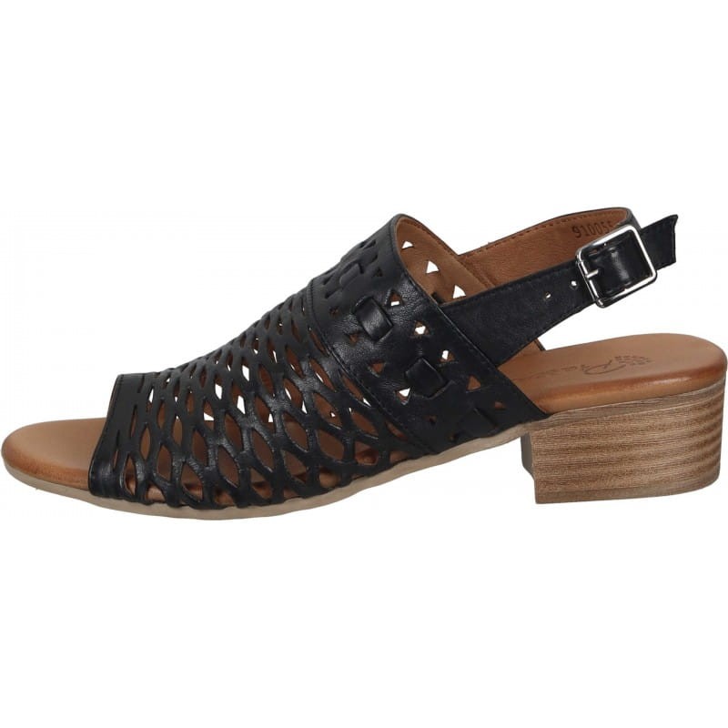 Piazza 911011 skórzane sandały damskie ażurowe CZARNE