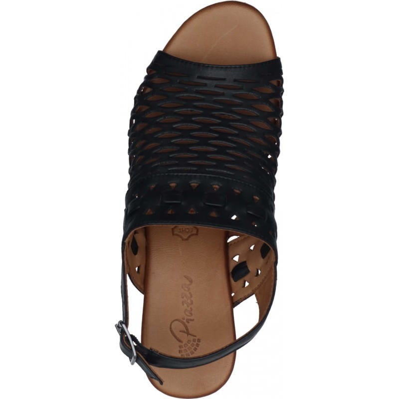 Piazza 911011 skórzane sandały damskie ażurowe CZARNE