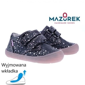 Mazurek 1327 skórzane buciki dziecięce półbuty dziewczęce na rzepy