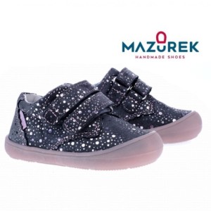 Mazurek 1327 skórzane buciki dziecięce półbuty dziewczęce na rzepy