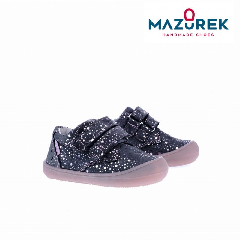 Mazurek 1327 skórzane buciki dziecięce półbuty dziewczęce na rzepy