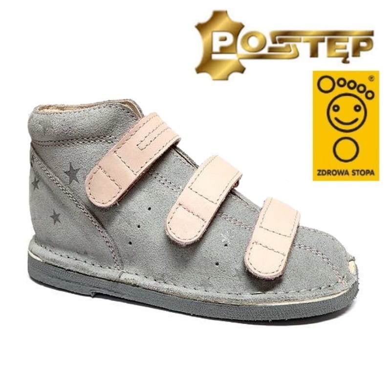 Postęp buty dziecięce do wkładek ortopedycznych  profilaktyczne kapcie BOLO POPIEL GWIAZDKI 23-BD195-0616
