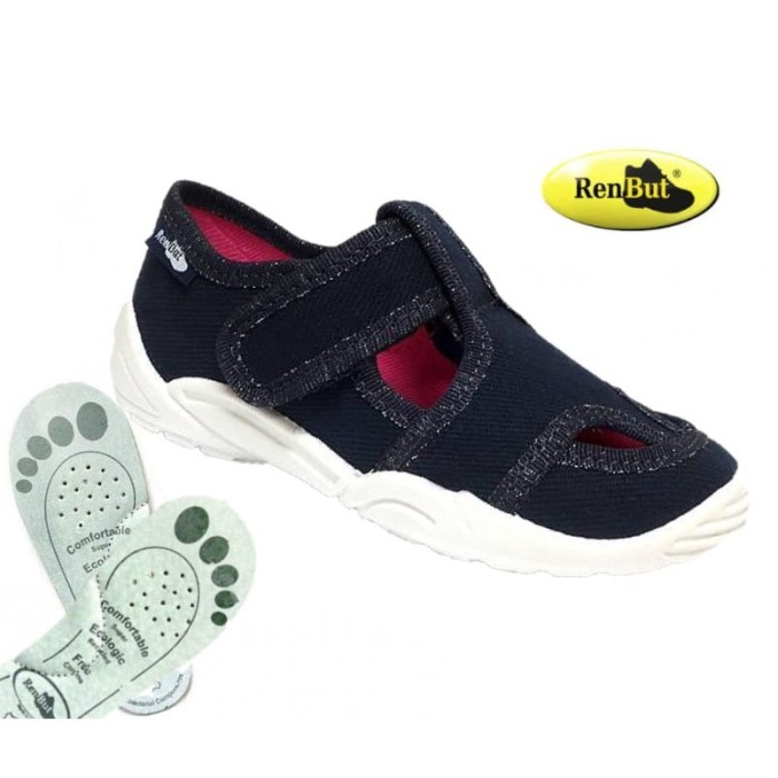 RenBut kapcie dziecięce do przedszkola do szkoły z wkładką skórzaną z białą podeszwą