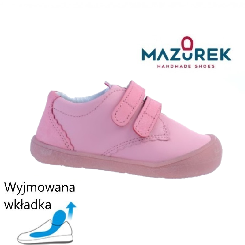 Mazurek 1327 skórzane buciki dziecięce pierwsze buty na rzepy j.róż