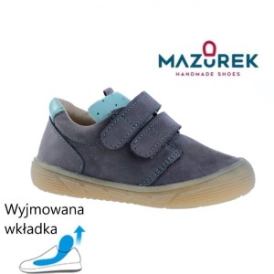 Mazurek 1361 skórzane buty dziecięce półbuty chłopięce na rzepy 1361 popiel mięta
