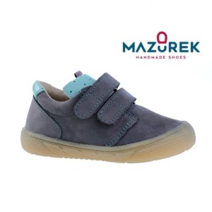 Mazurek 1361 skórzane buty dziecięce półbuty chłopięce na rzepy 1361 popiel mięta