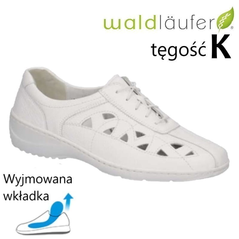 Waldlaufer 607009 skórzane półbuty damskie białe buty do wkładek
