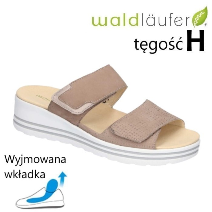 Waldlaufer 728501 klapki skórzane damskie na koturnie