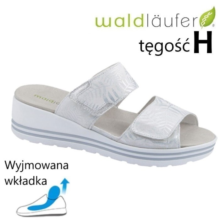 Waldlaufer 728501 damskie klapki skórzane białe na koturnie