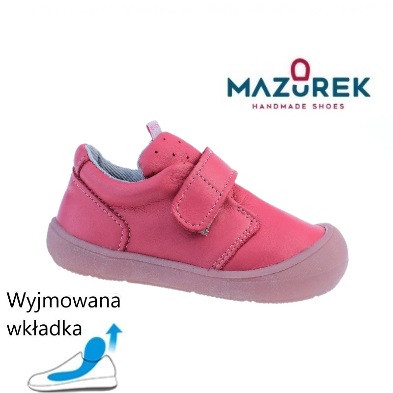 Mazurek 1361 skórzane buciki dziecięce pierwsze buty na rzepy róż lico