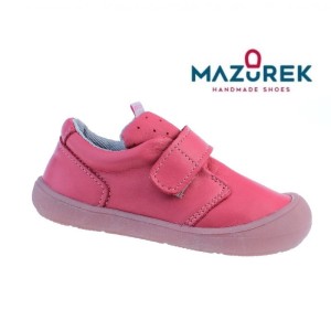 Mazurek 1361 skórzane buciki dziecięce pierwsze buty na rzepy róż lico