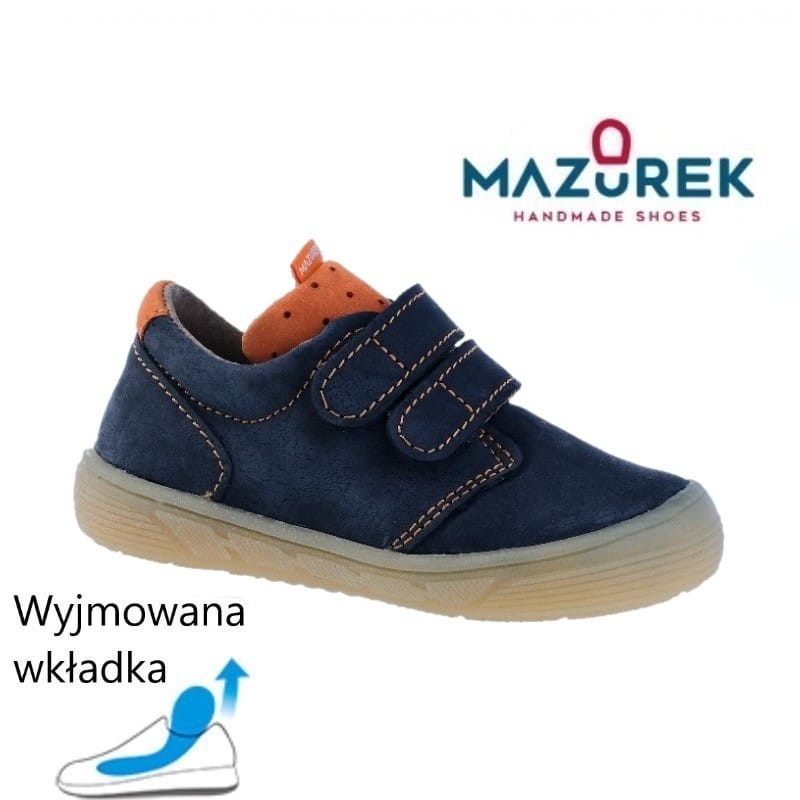 Mazurek 1361 skórzane buty dziecięce półbuty chłopięce na rzepy pierwsze buty