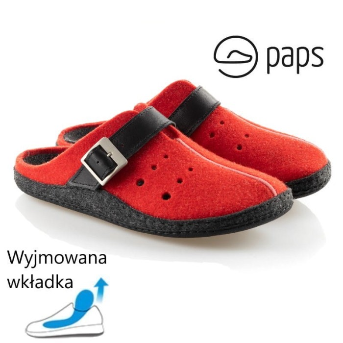 Paps męskie klapki domowe do wkładek ortopedycznych np. Vasyli Paps 1051-005 filc czerwony