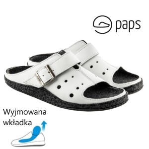Paps Damskie obuwie medyczne klapki do wkładek ortopedycznych np. Vasyli  Paps 1050-102 białe