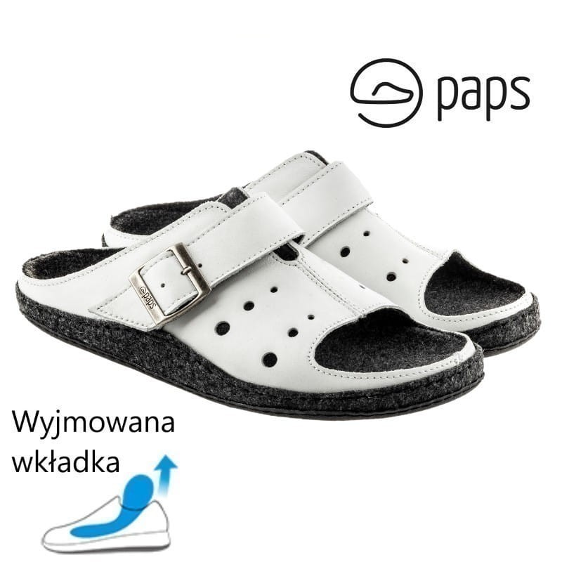 Paps Damskie obuwie medyczne klapki do wkładek ortopedycznych np. Vasyli  Paps 1050-102 białe