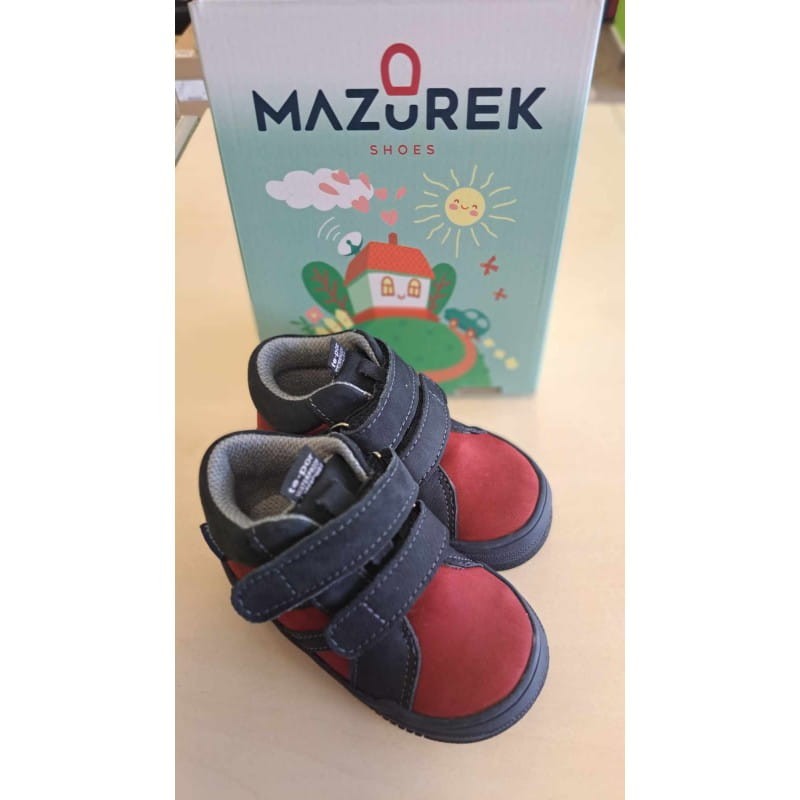 Mazurek 1376 M skórzane buty dziecięce półbuty chłopięce z membraną nieprzemakalną 1376 czerwony granat