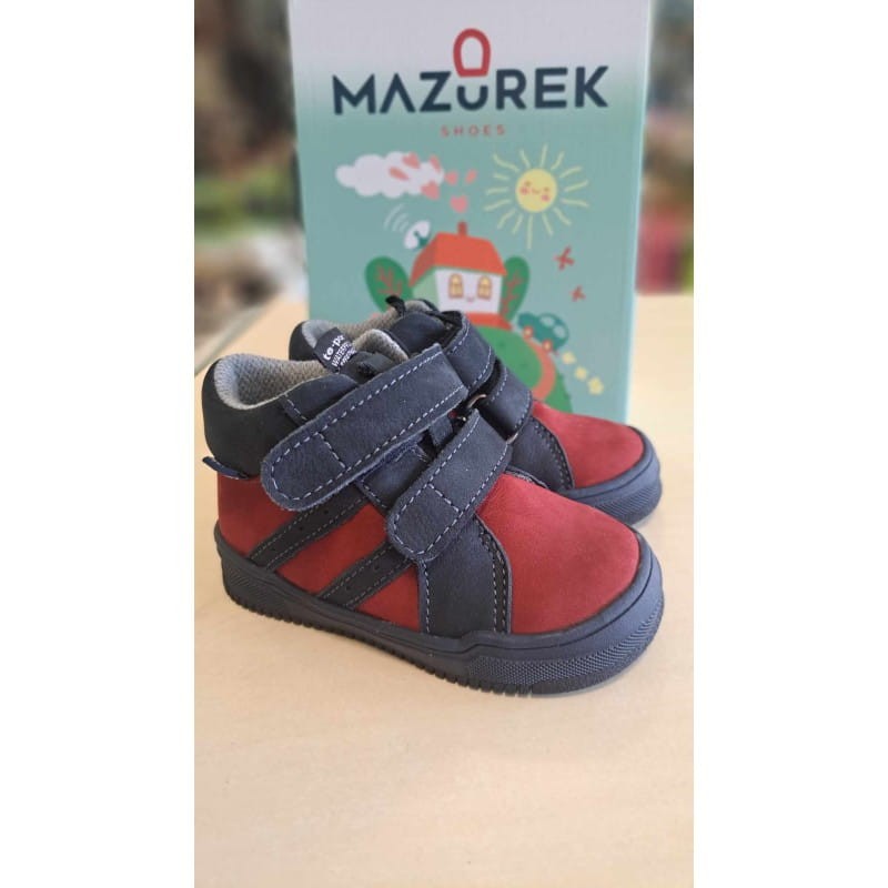 Mazurek 1376 M skórzane buty dziecięce półbuty chłopięce z membraną nieprzemakalną 1376 czerwony granat