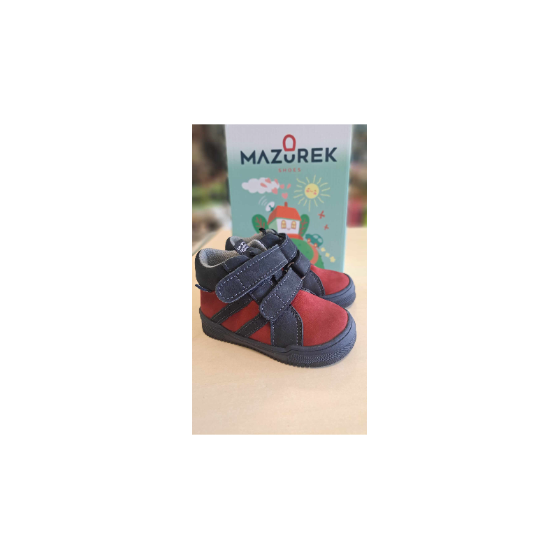 Mazurek 1376 M skórzane buty dziecięce półbuty chłopięce z membraną nieprzemakalną 1376 czerwony granat