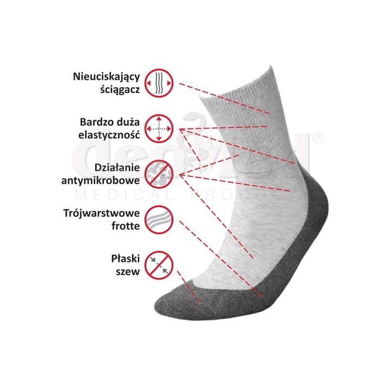 Skarpetki zdrowotne bezuciskowe z trójwarstwową dzianiną  frotte ze srebrem Deo Med