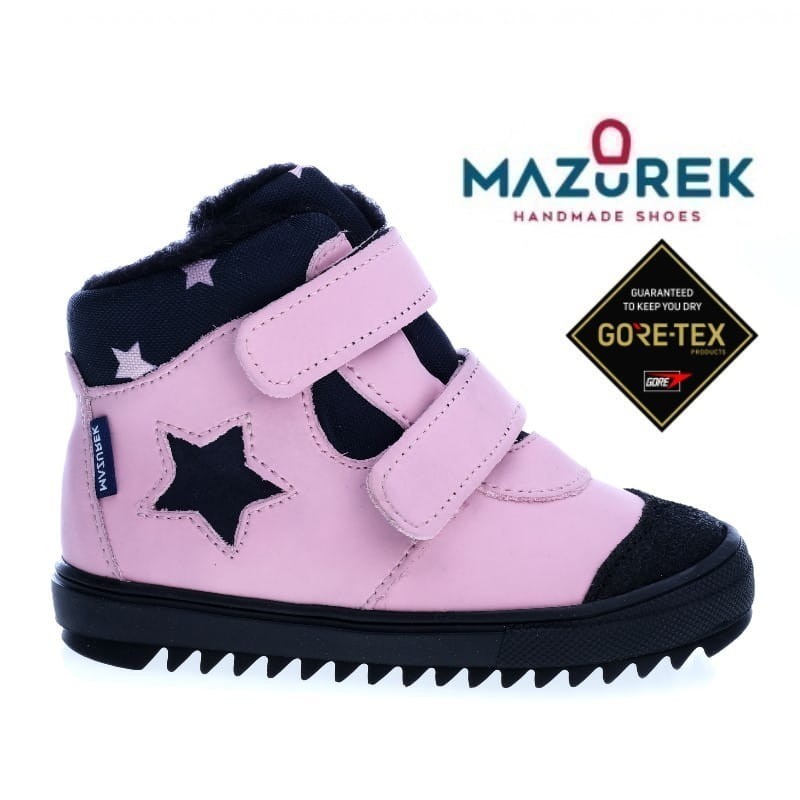 Mazurek 1360 M skórzane buty dziecięce na rzepy dla dziewczynki z membraną nieprzemakalna