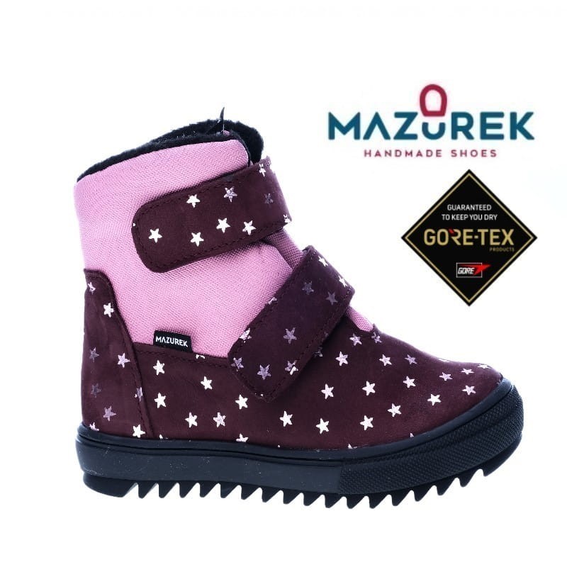 Mazurek 1370 M skórzane buty dziecięce na rzepy dla dziewczynki z membraną wodoodporną