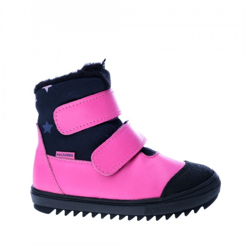 Mazurek 1370 M skórzane buty dziecięce na rzepy dla dziewczynki z membraną nieprzemakalną