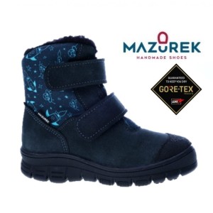 Mazurek 1351 M skórzane buty zimowe dziecięce na rzepy z membraną nieprzemakalną