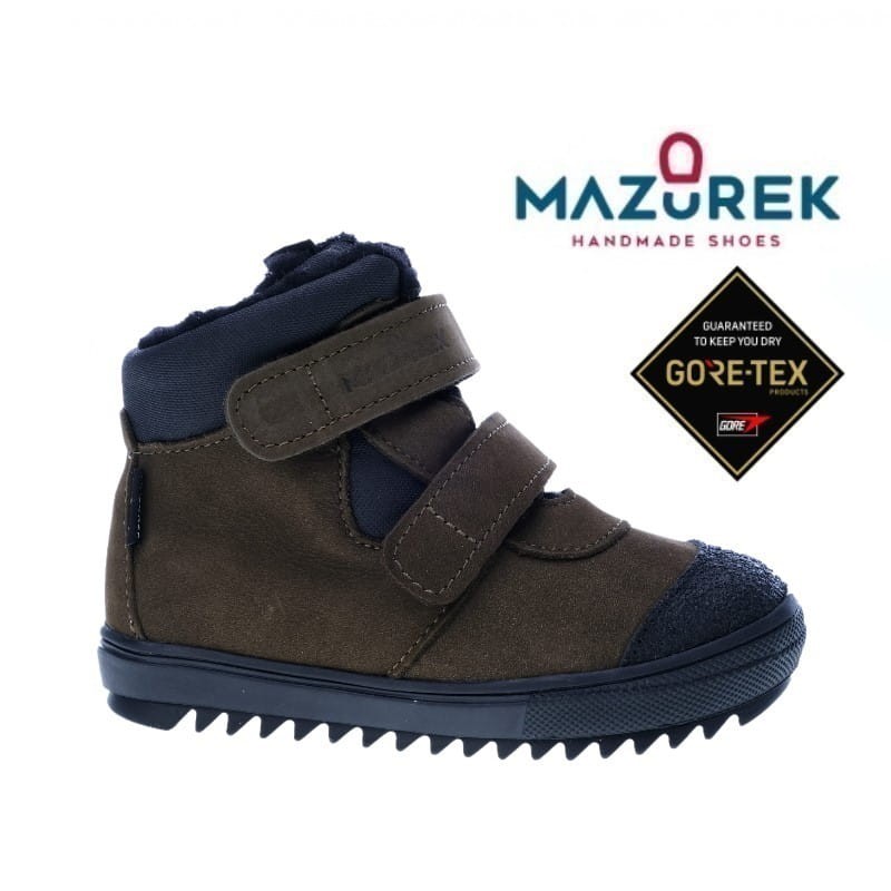 Mazurek śniegowce dziecięce 1351 M skórzane zimowe buty dziecięce na rzepy z membraną nieprzemakalną